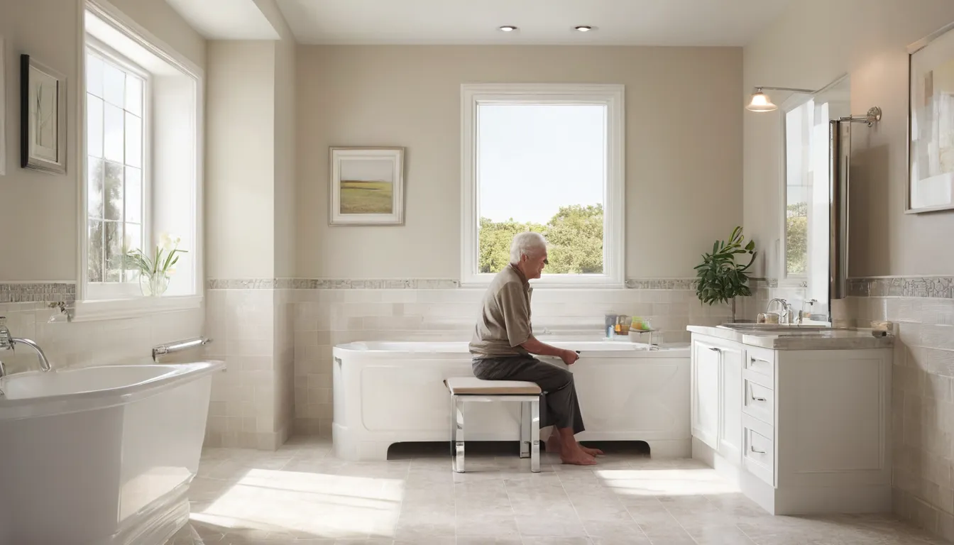 Homeowner looking over a walk-in tub with a low-entry door in a bright bathroom in Franklin Lakes